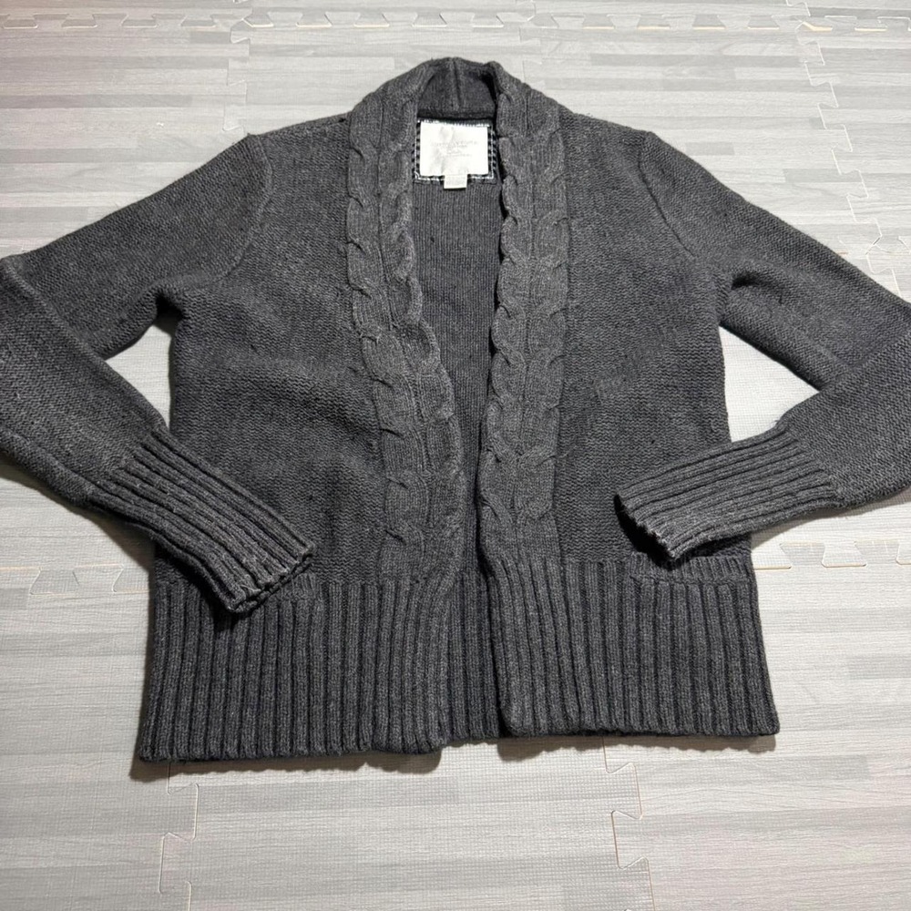 American Eagle Grey Cable Knit Shawl Collar Open Front Cardigan Sweater